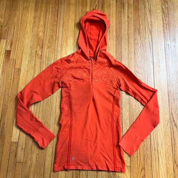 Athleta Hoodie Womens Medium Twist Half Zip Shirt Orange Compression - Picture 1 of 8